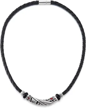 COOLSTEELANDBEYOND Braided Leather Necklace with Feather Pendant and Gem, Tribal Vintage, Mens Women