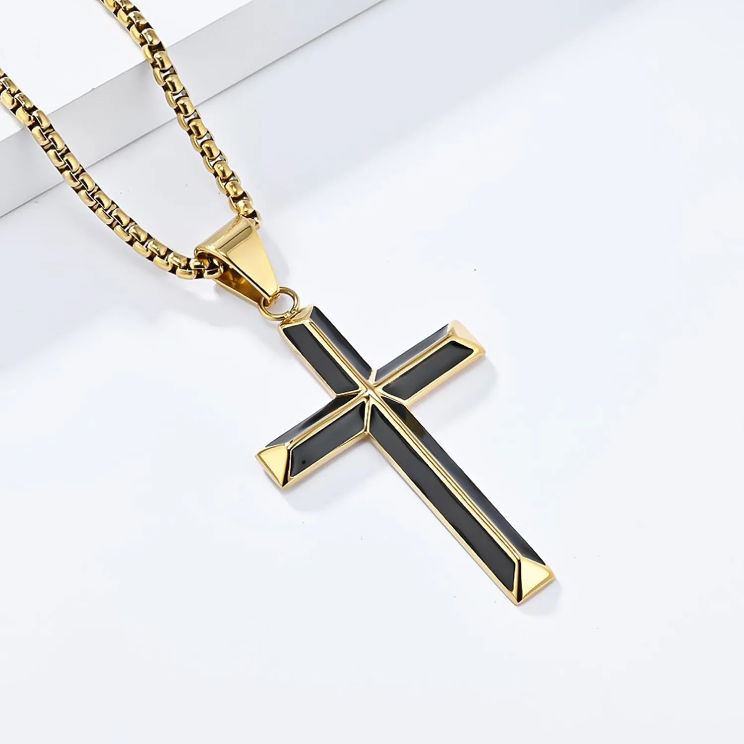 Cross Necklace for Men,Stainless Steel Black Gold Silver Jesus Christ Crucifix Pendant Necklaces Jewelry??60cm Rolo Chain