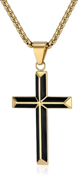 Cross Necklace for Men,Stainless Steel Black Gold Silver Jesus Christ Crucifix Pendant Necklaces Jewelry??60cm Rolo Chain