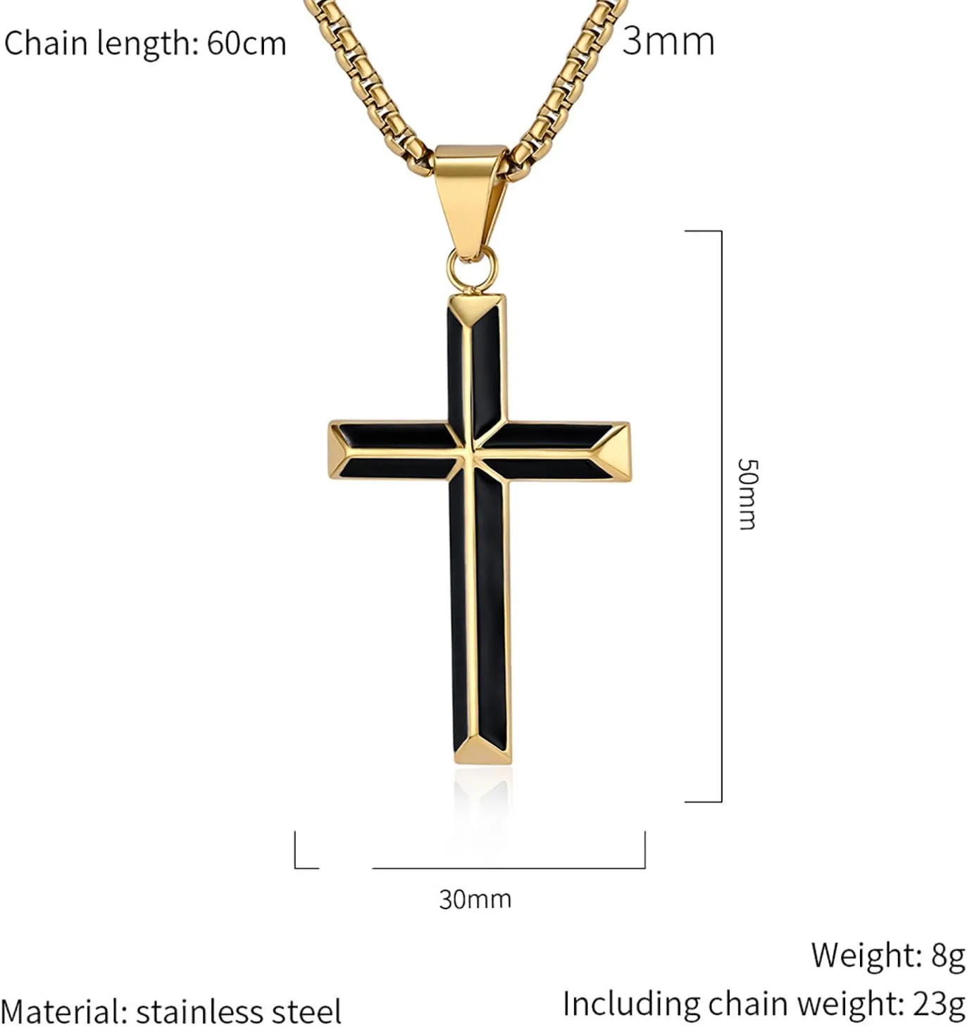 Cross Necklace for Men,Stainless Steel Black Gold Silver Jesus Christ Crucifix Pendant Necklaces Jewelry??60cm Rolo Chain