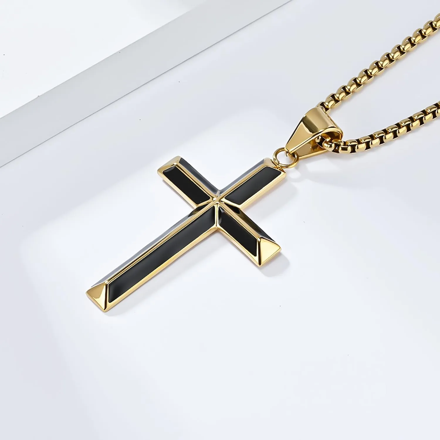 Cross Necklace for Men,Stainless Steel Black Gold Silver Jesus Christ Crucifix Pendant Necklaces Jewelry??60cm Rolo Chain