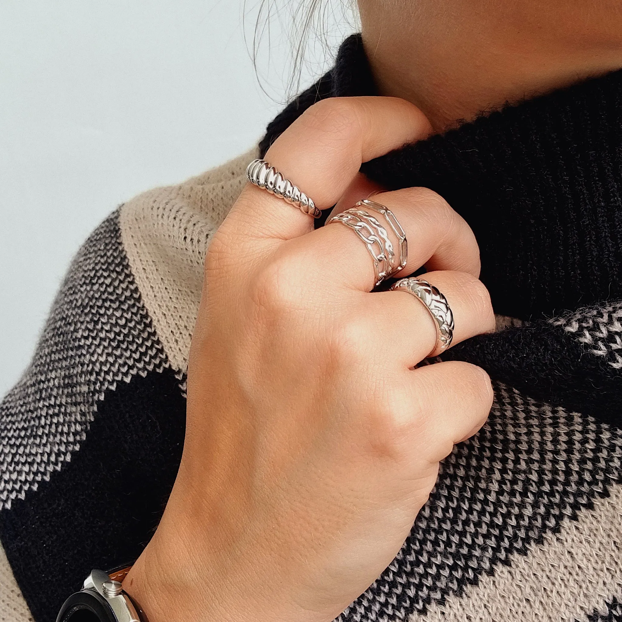 Crossiant Dome Ring Silver