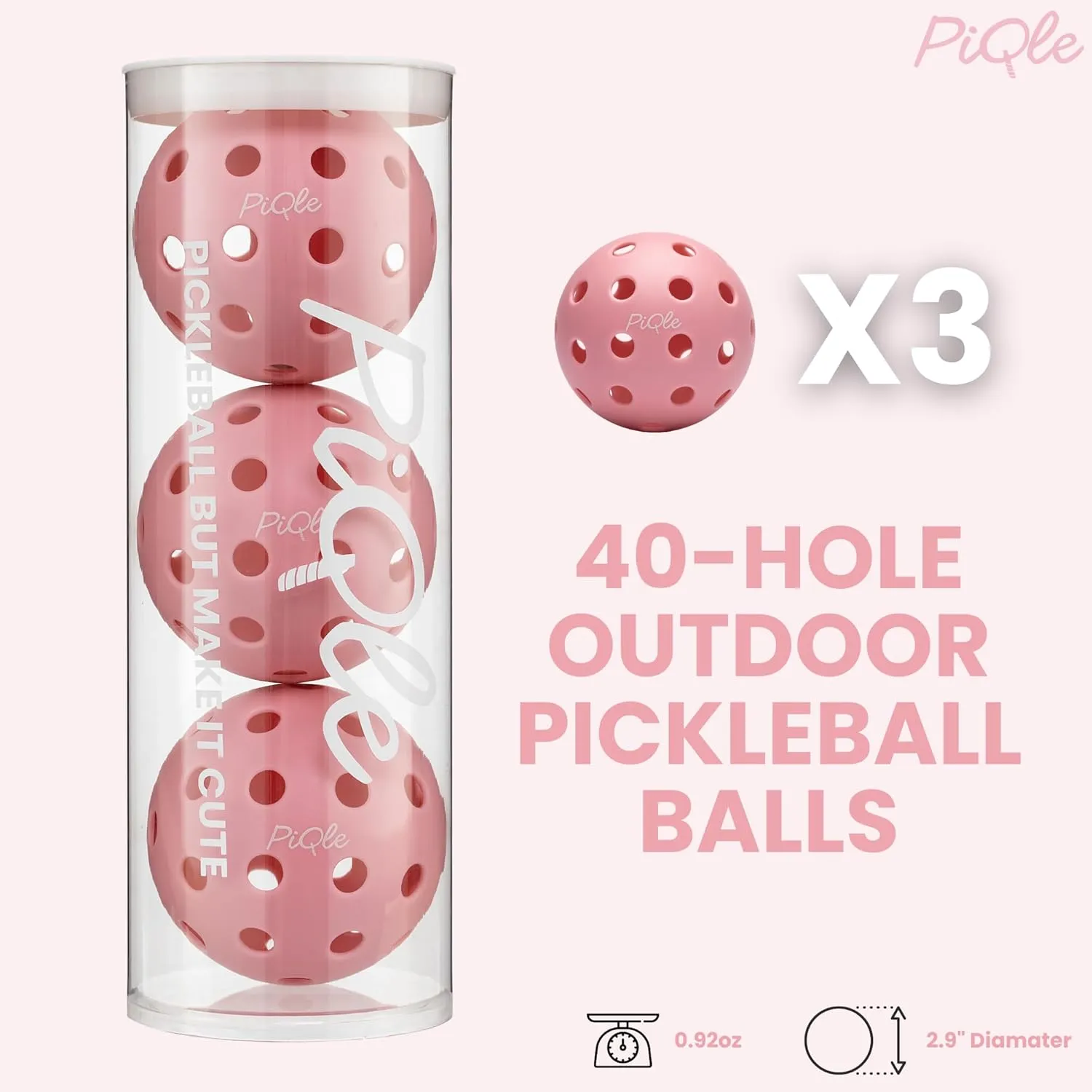Cute Pink Pickleball Balls 3-Pack, 40 Hole Outdoor Pickleball Balls