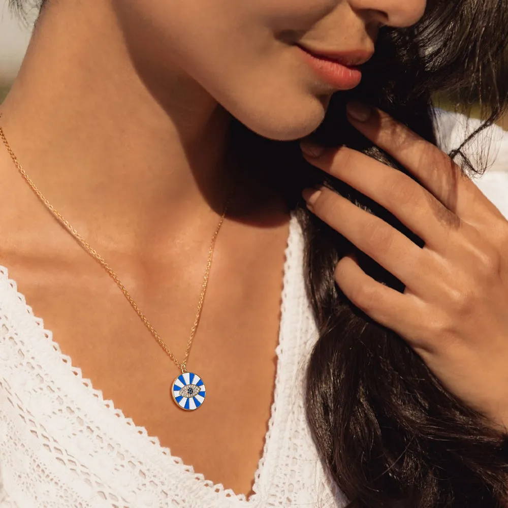 Dainty 14K Gold Layered Evil Eye Religious Necklace- Paperclip Lucky Blue Eye