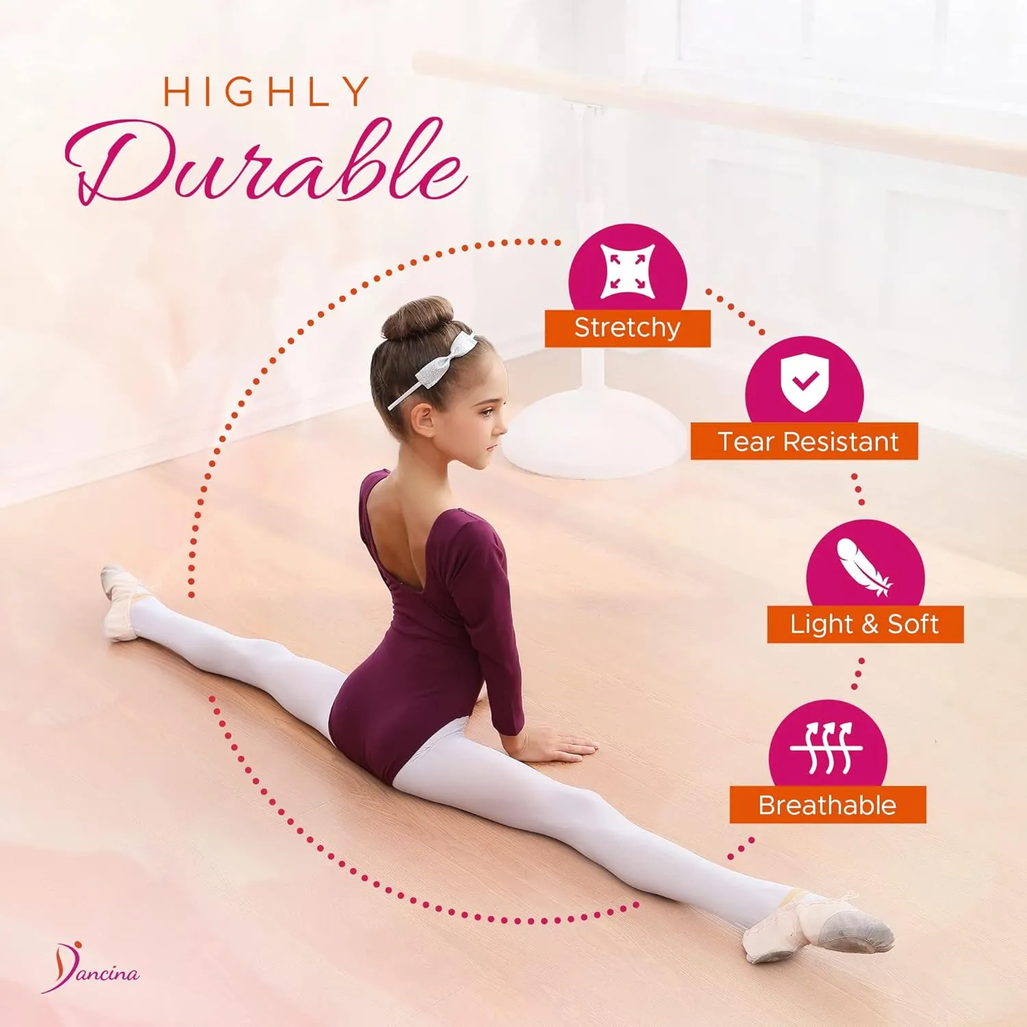 Dancina Ballet Dance Tights Footed - Ultra-soft Pro Excellent Hold&Stretch (Toddler/Girls)