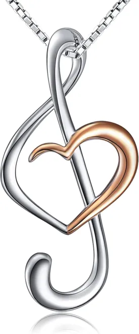 DAOCHONG (Musical Note Necklace Pendant 925 Sterling Silver Jewelry for Women, 18 Inch