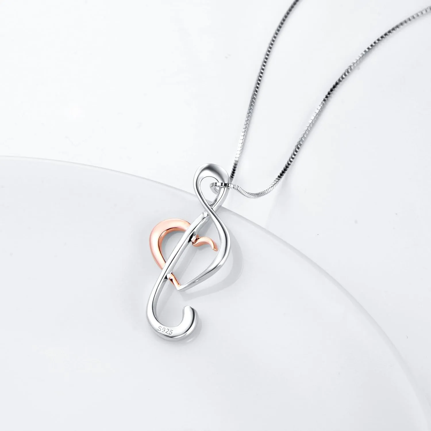 DAOCHONG (Musical Note Necklace Pendant 925 Sterling Silver Jewelry for Women, 18 Inch