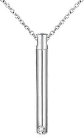 DAOCHONG S925 Sterling Silver Urn Necklace Memorial Ashes Keepsake Exquisite Cremation Simple Bar Cross Pendant Jewelry