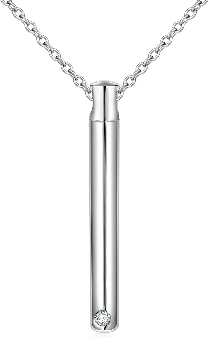 DAOCHONG S925 Sterling Silver Urn Necklace Memorial Ashes Keepsake Exquisite Cremation Simple Bar Cross Pendant Jewelry