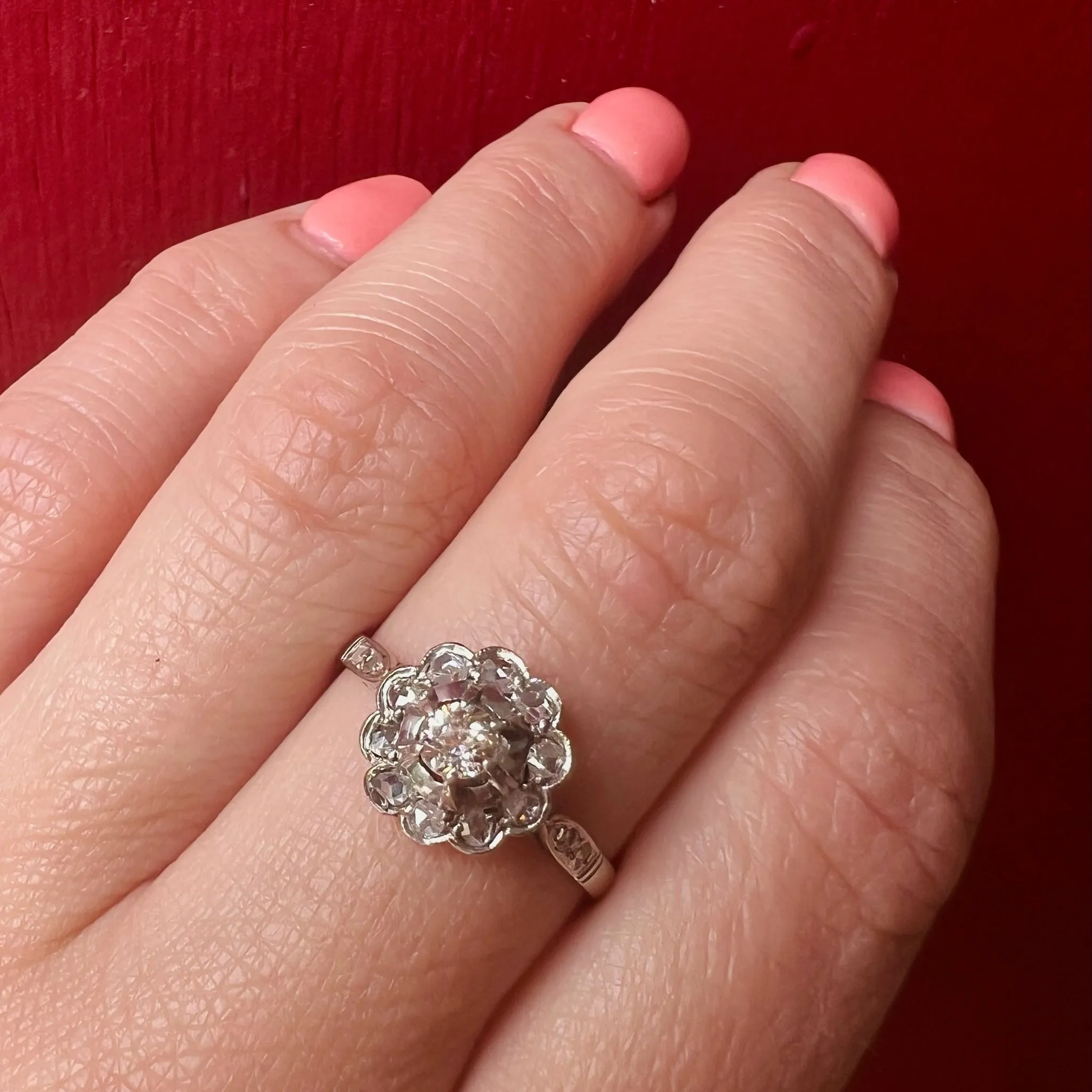 Delightful Old Mine & Rose Cut Diamond Platinum Ring