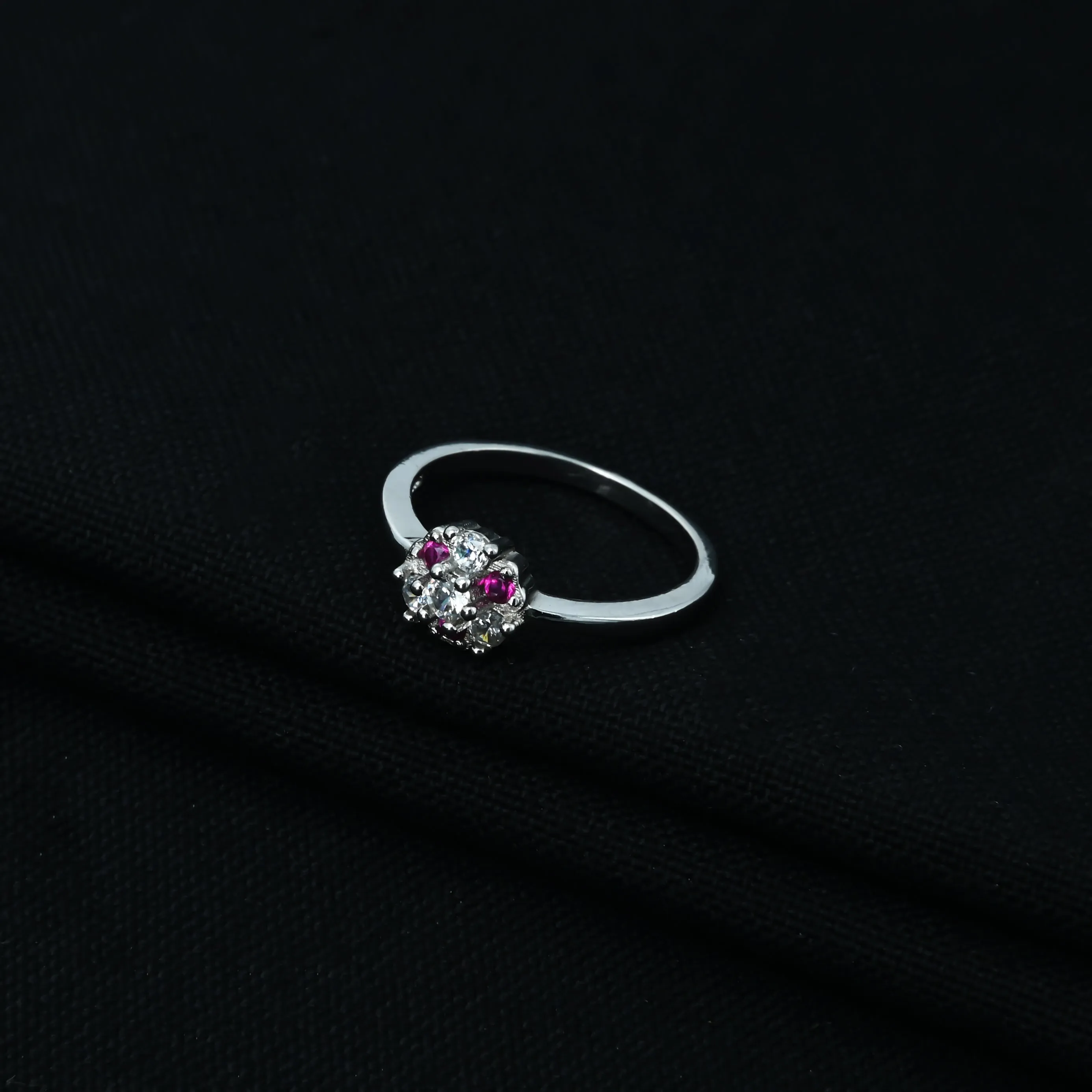 Designer Silver Ring with Purple and White Stones