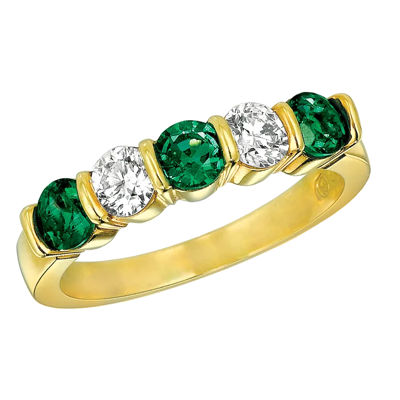 Diamond and Emerald 5-Stone Gemlok Ring