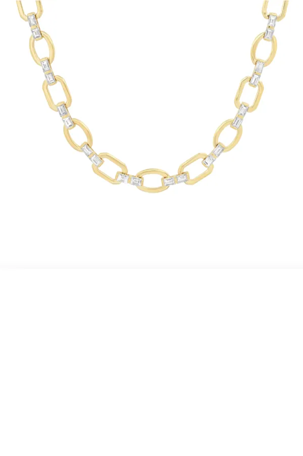 Diamond Baguette Flat Link Necklace