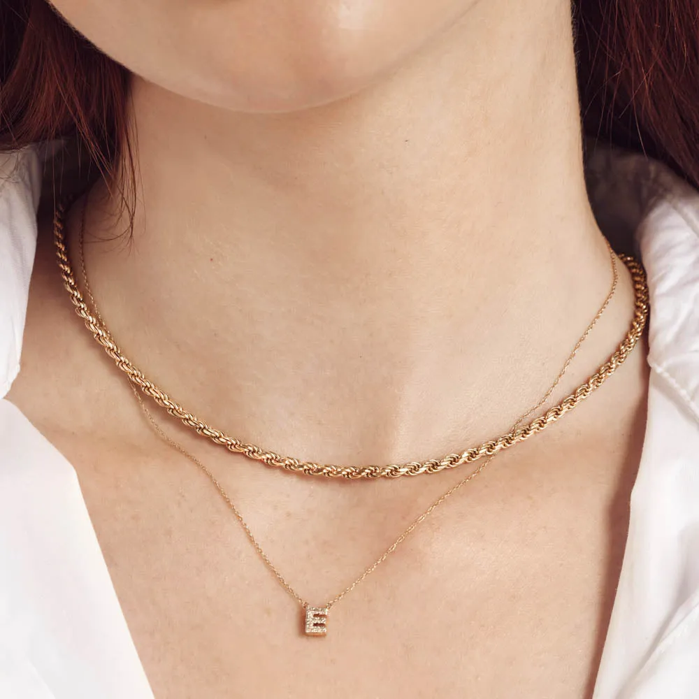 Diamond Letter E Necklace in 10k Gold