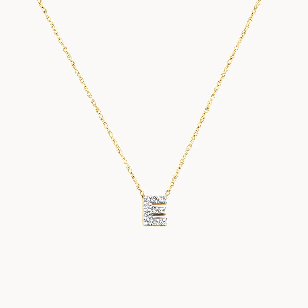 Diamond Letter E Necklace in 10k Gold