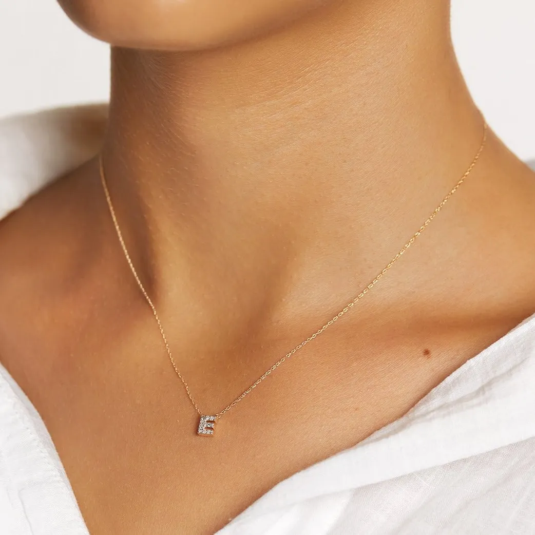 Diamond Letter E Necklace in 10k Gold