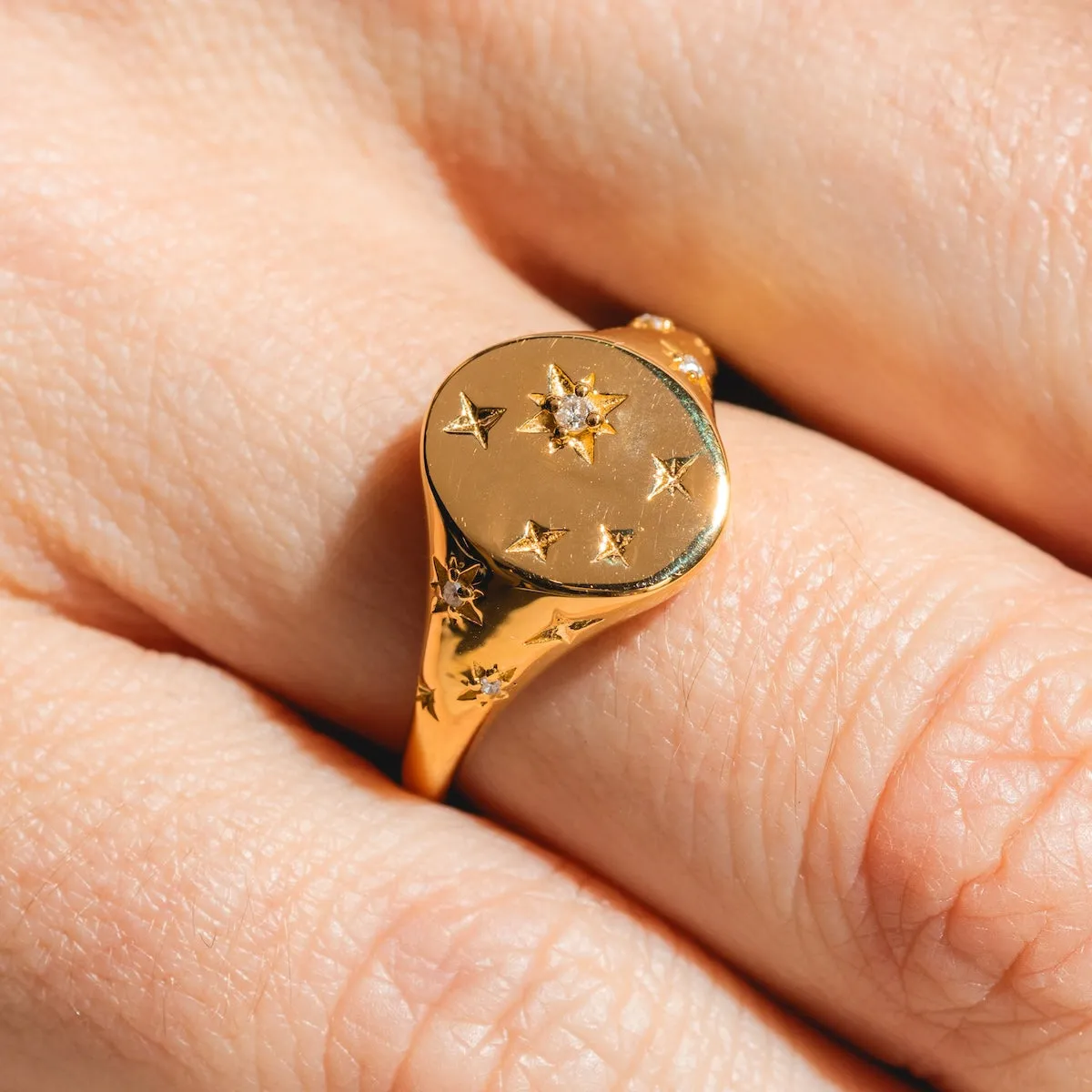Diamond Star Set Signet Ring