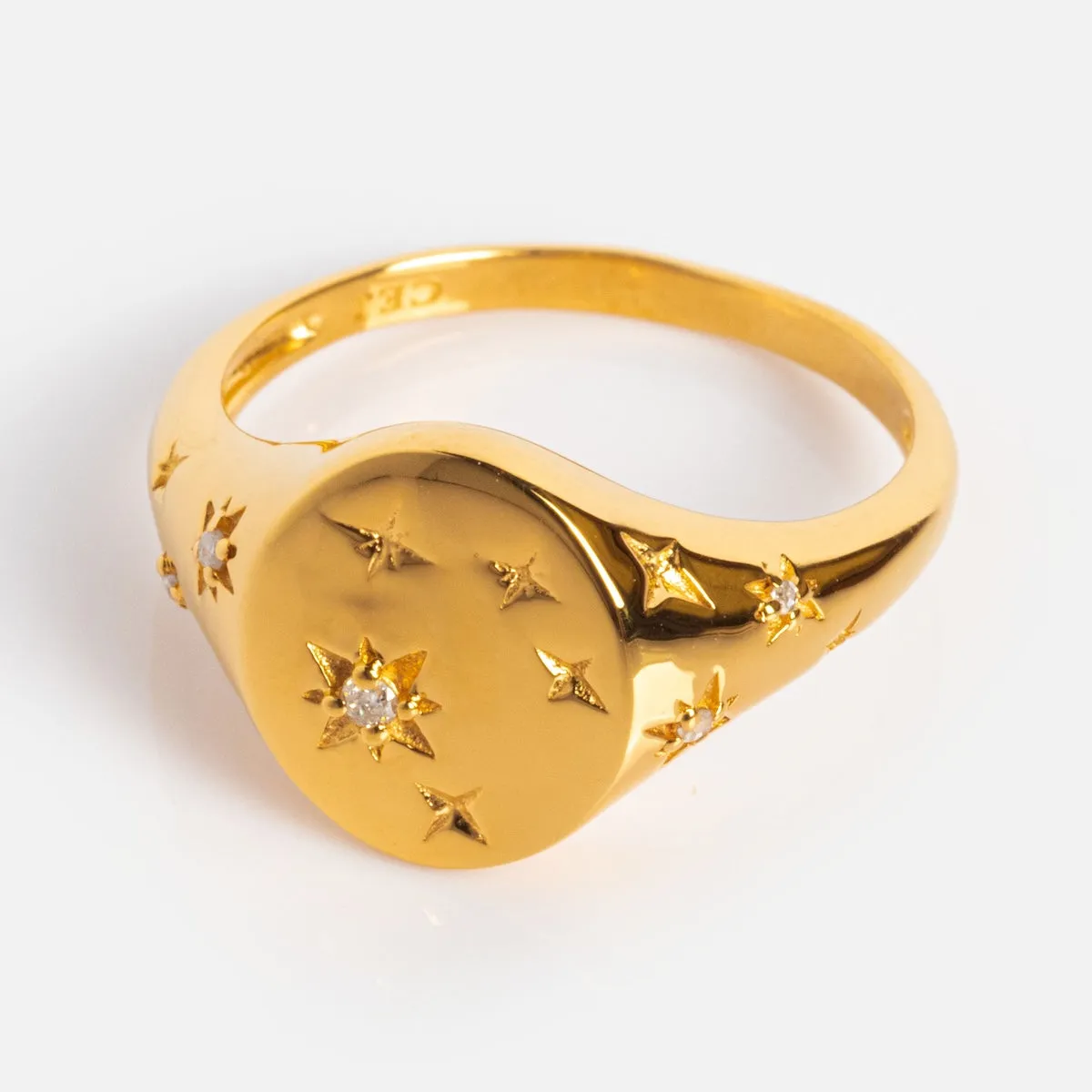 Diamond Star Set Signet Ring