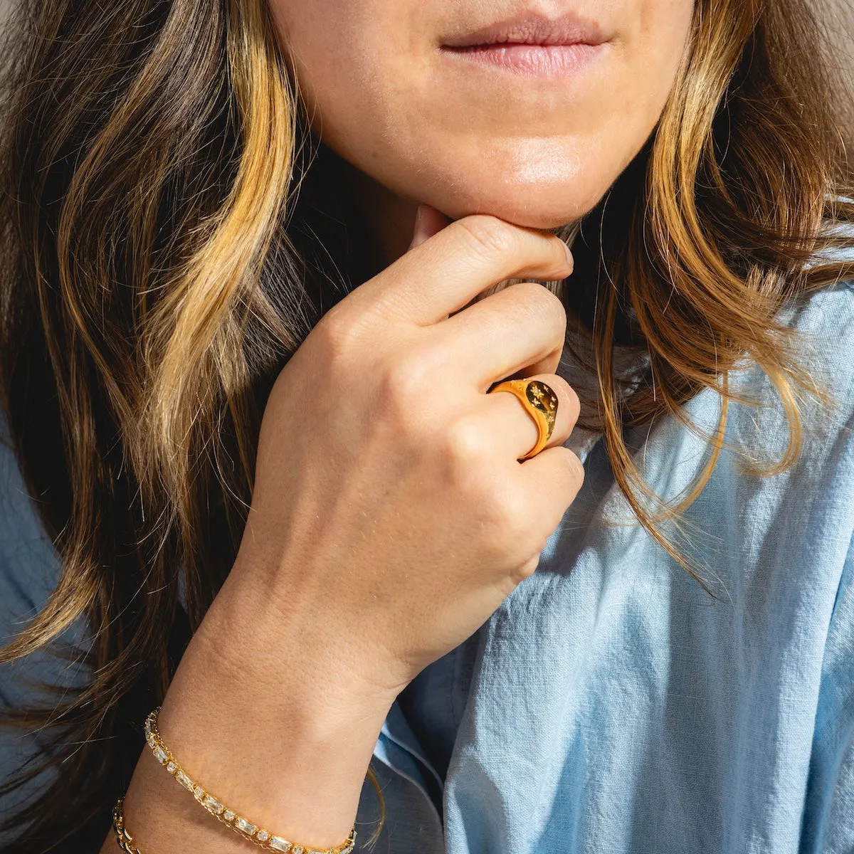 Diamond Star Set Signet Ring