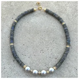 Diana 4 Pearls Labradorite Beaded Necklace