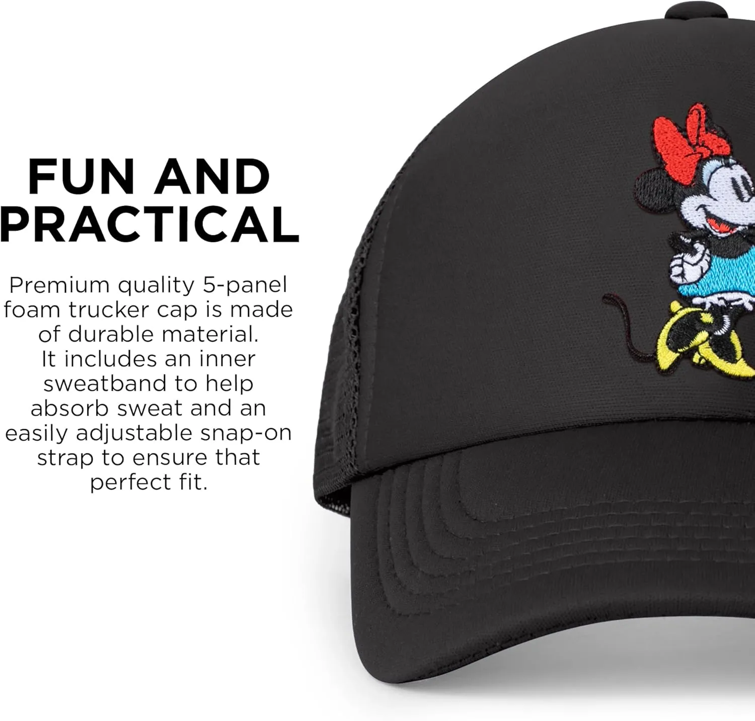 Disney Adult Trucker Hat, Minnie Mouse Mesh Snapback Baseball Cap