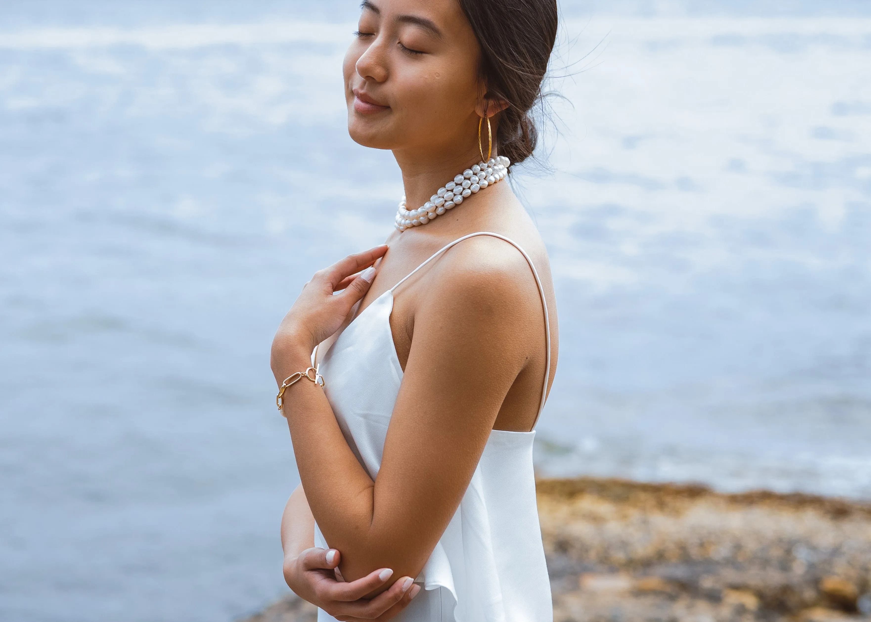 Elisse 3 Row Pearl Choker