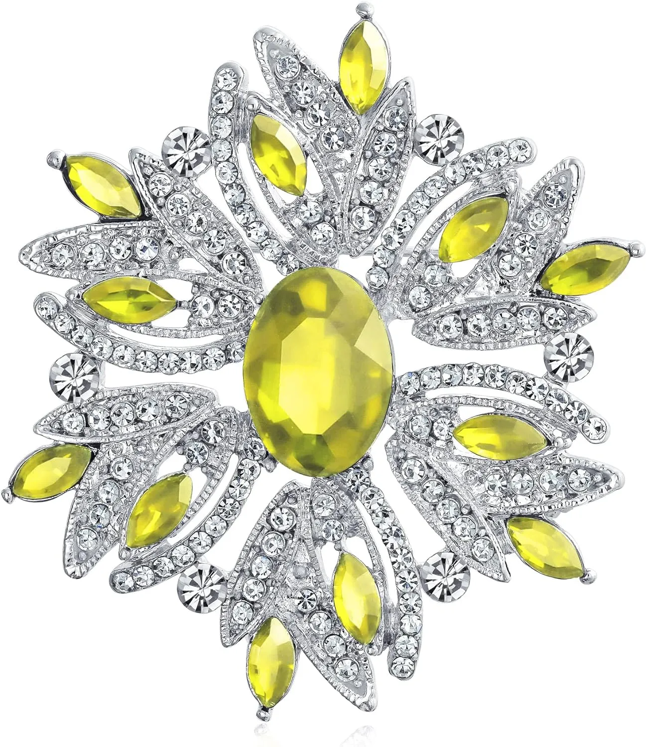 Fashion Large Statement Vintage Style Simulated Gemstone Crystal Scarf Flower Art Deco Brooch Pin For Women