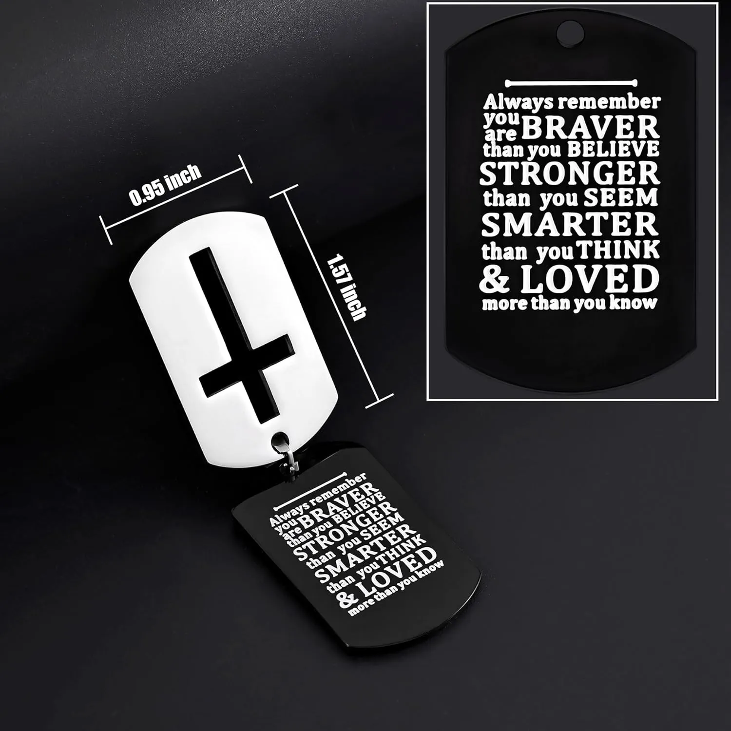 Fiusem Dog Tag Necklace for Men, Inspirational Bible Verse Cross Necklace for Men 24 Inches Chain