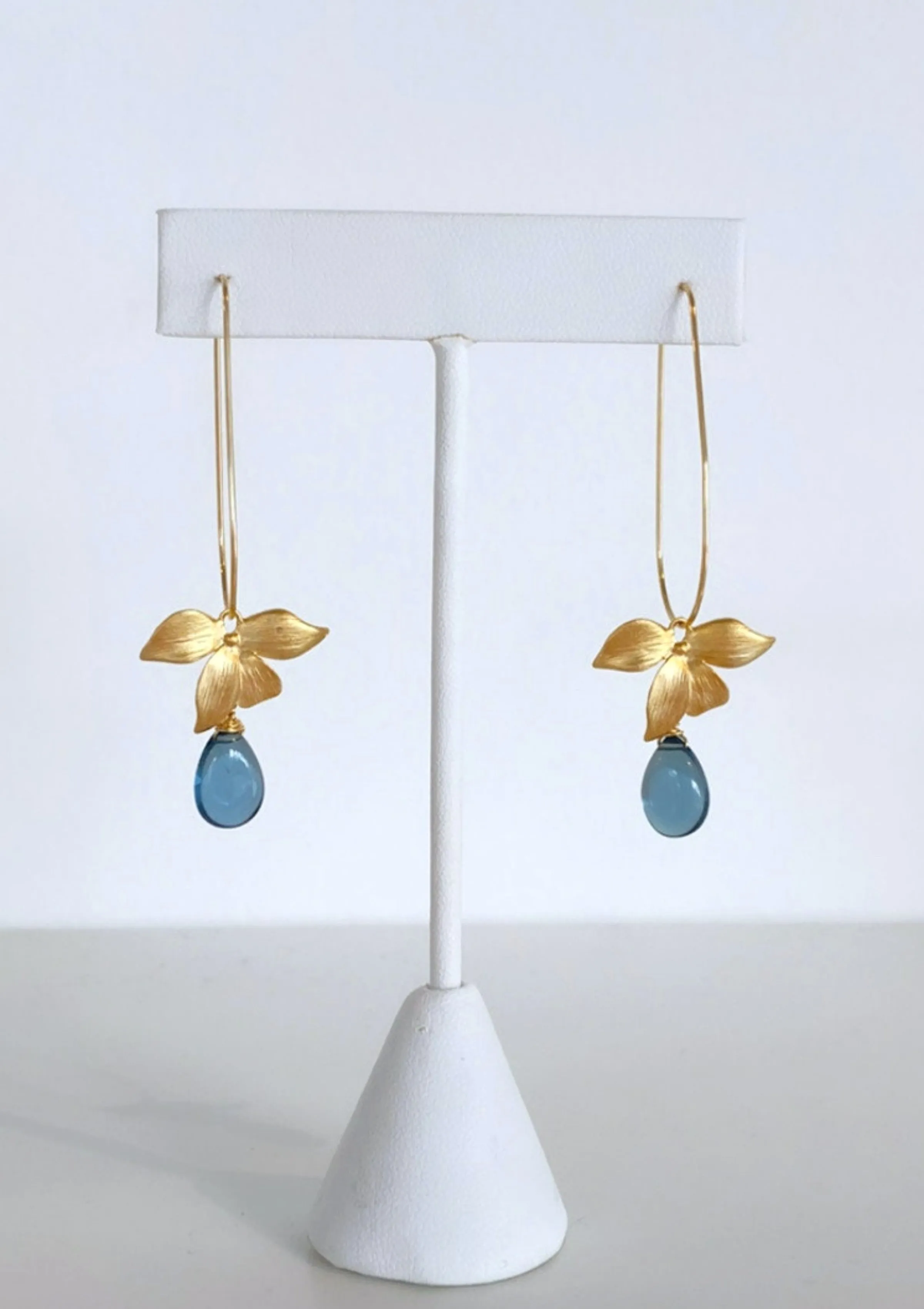 Floral Blue Quartz U Hoops