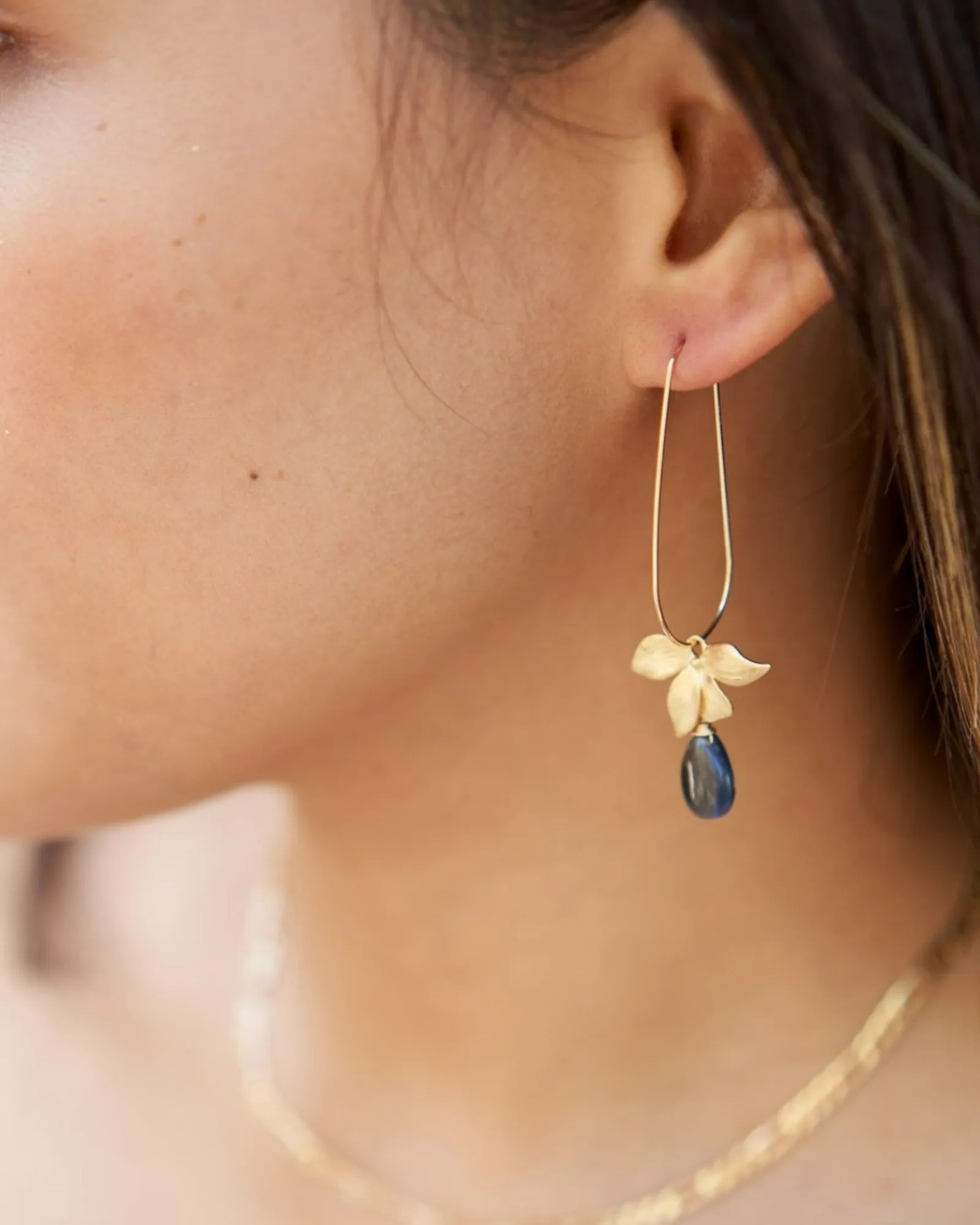 Floral Blue Quartz U Hoops