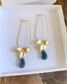 Floral Blue Quartz U Hoops