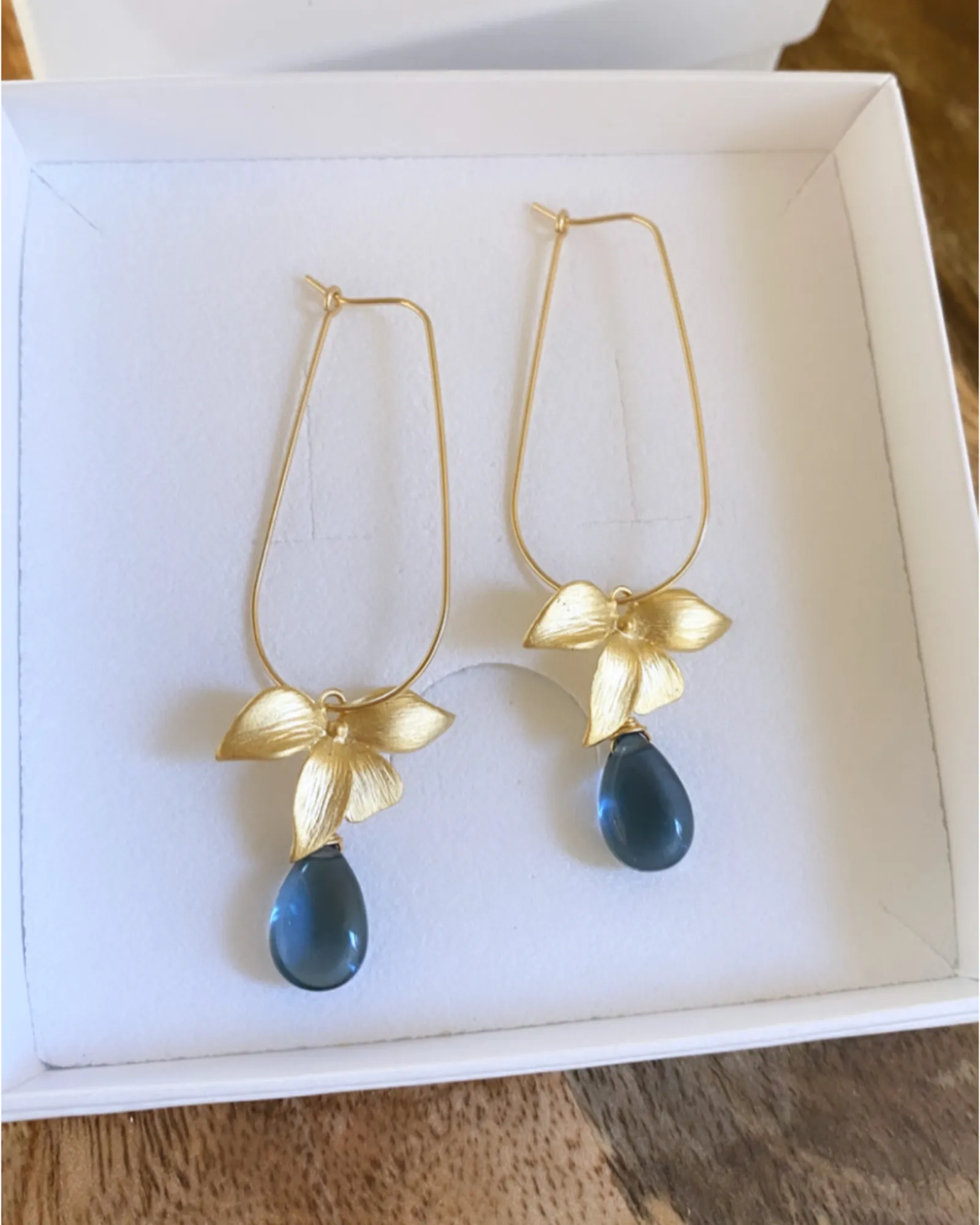 Floral Blue Quartz U Hoops