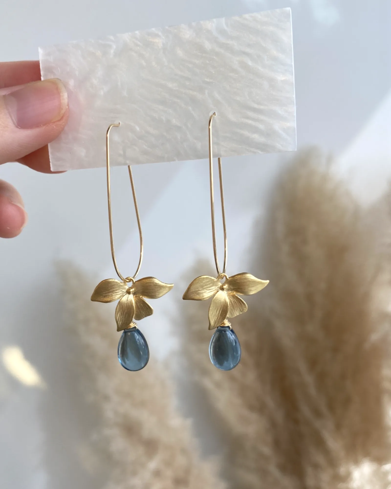 Floral Blue Quartz U Hoops