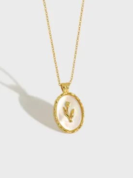 Flower Necklace 925 Sterling Silver Mother of Pearl Shell 18K Gold Vermeil Vintage Style Jewelry