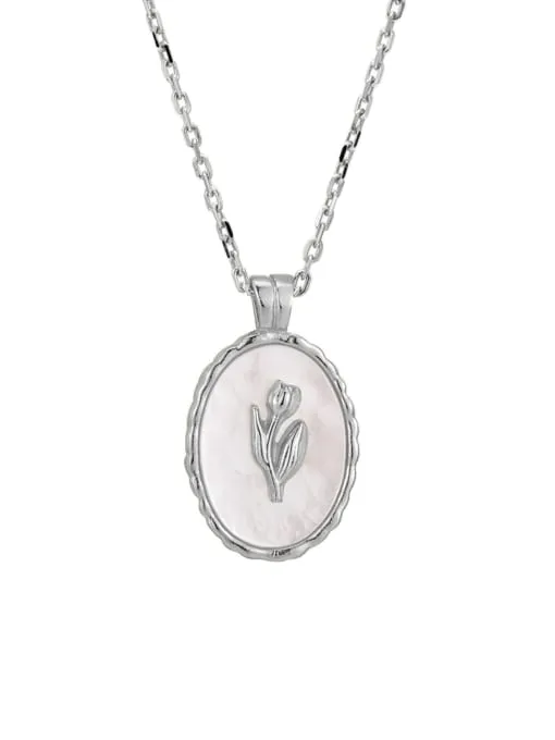 Flower Necklace 925 Sterling Silver Mother of Pearl Shell 18K Gold Vermeil Vintage Style Jewelry