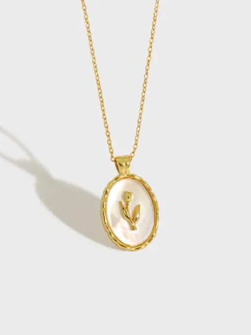 Flower Necklace 925 Sterling Silver Mother of Pearl Shell 18K Gold Vermeil Vintage Style Jewelry