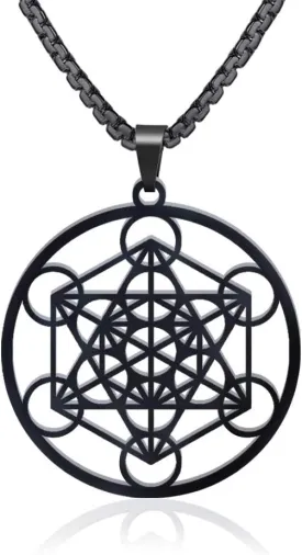 FLYUN Metatron??s Cube Pendant for Men, Men's Metatron Cube Necklace Sacred Geometry Seals of Archangel Angel Necklaces