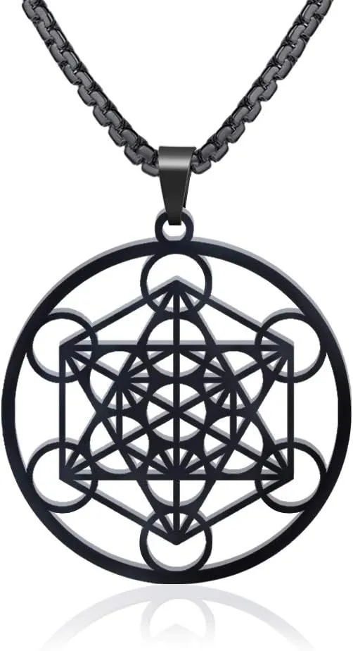 FLYUN Metatron??s Cube Pendant for Men, Men's Metatron Cube Necklace Sacred Geometry Seals of Archangel Angel Necklaces