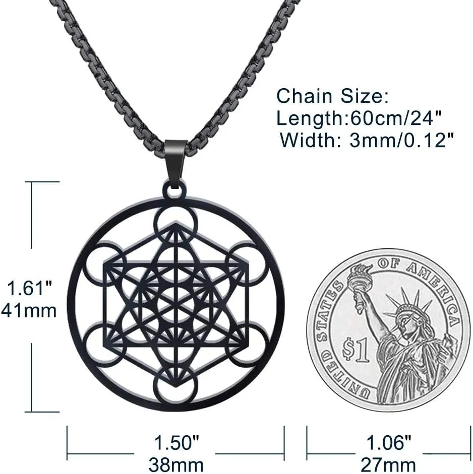 FLYUN Metatron??s Cube Pendant for Men, Men's Metatron Cube Necklace Sacred Geometry Seals of Archangel Angel Necklaces
