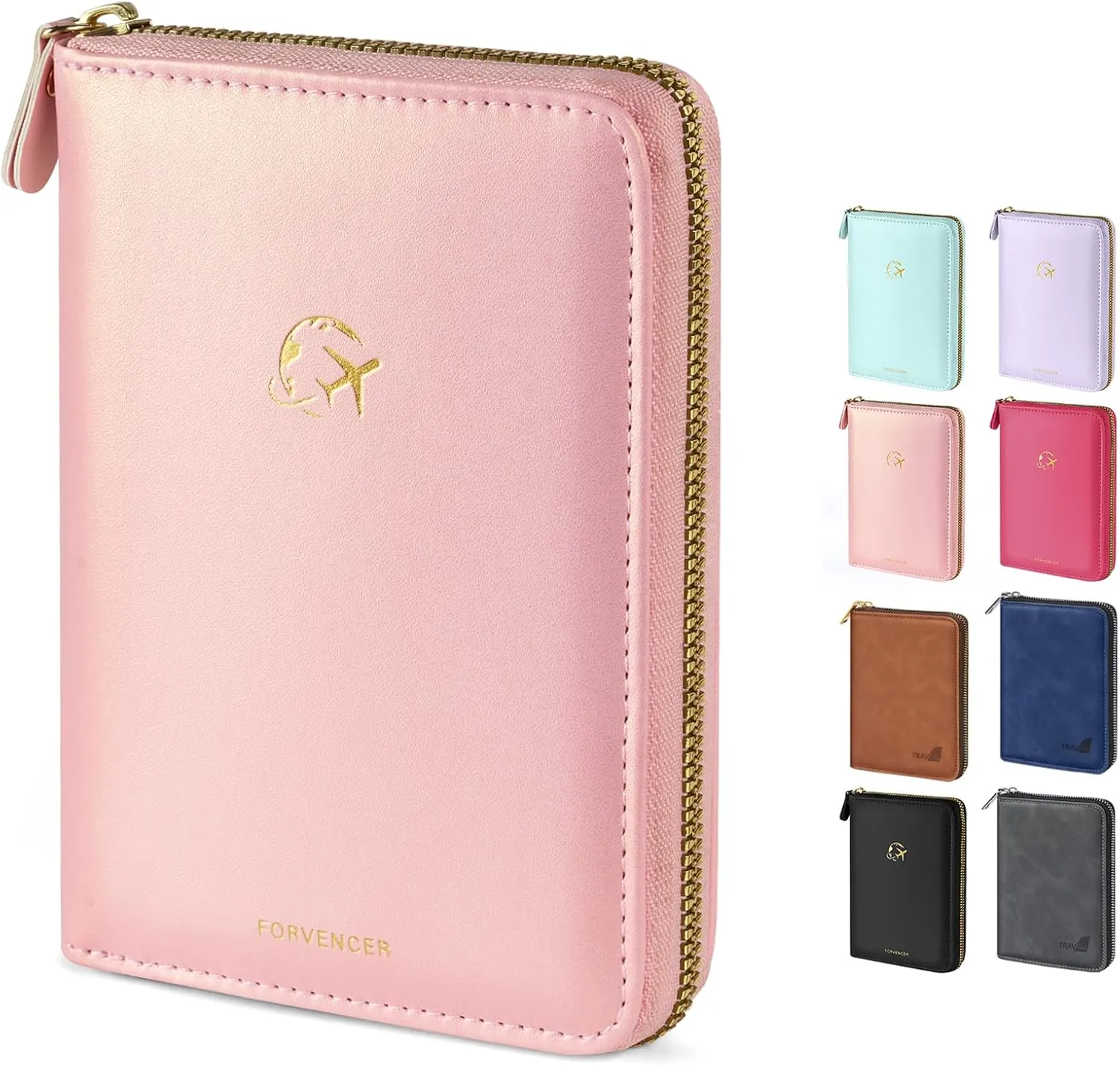 Forvencer Passport Holder Cover with Safe Zipper Closure, Premium Passport Wallet for Travel, Cute RFID Blocking Card Case, Waterproof Travel Accessories for Women, Rose Gold