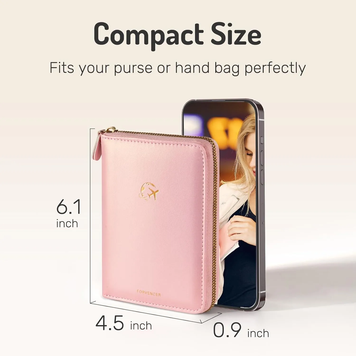 Forvencer Passport Holder Cover with Safe Zipper Closure, Premium Passport Wallet for Travel, Cute RFID Blocking Card Case, Waterproof Travel Accessories for Women, Rose Gold