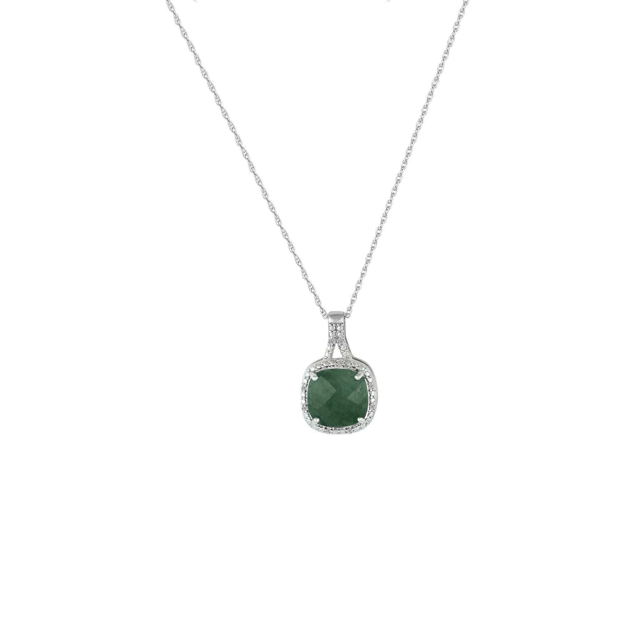 Genuine Emerald and Diamond Accent Fashion Silver Pendant