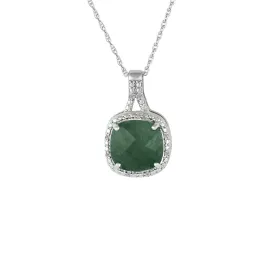 Genuine Emerald and Diamond Accent Fashion Silver Pendant