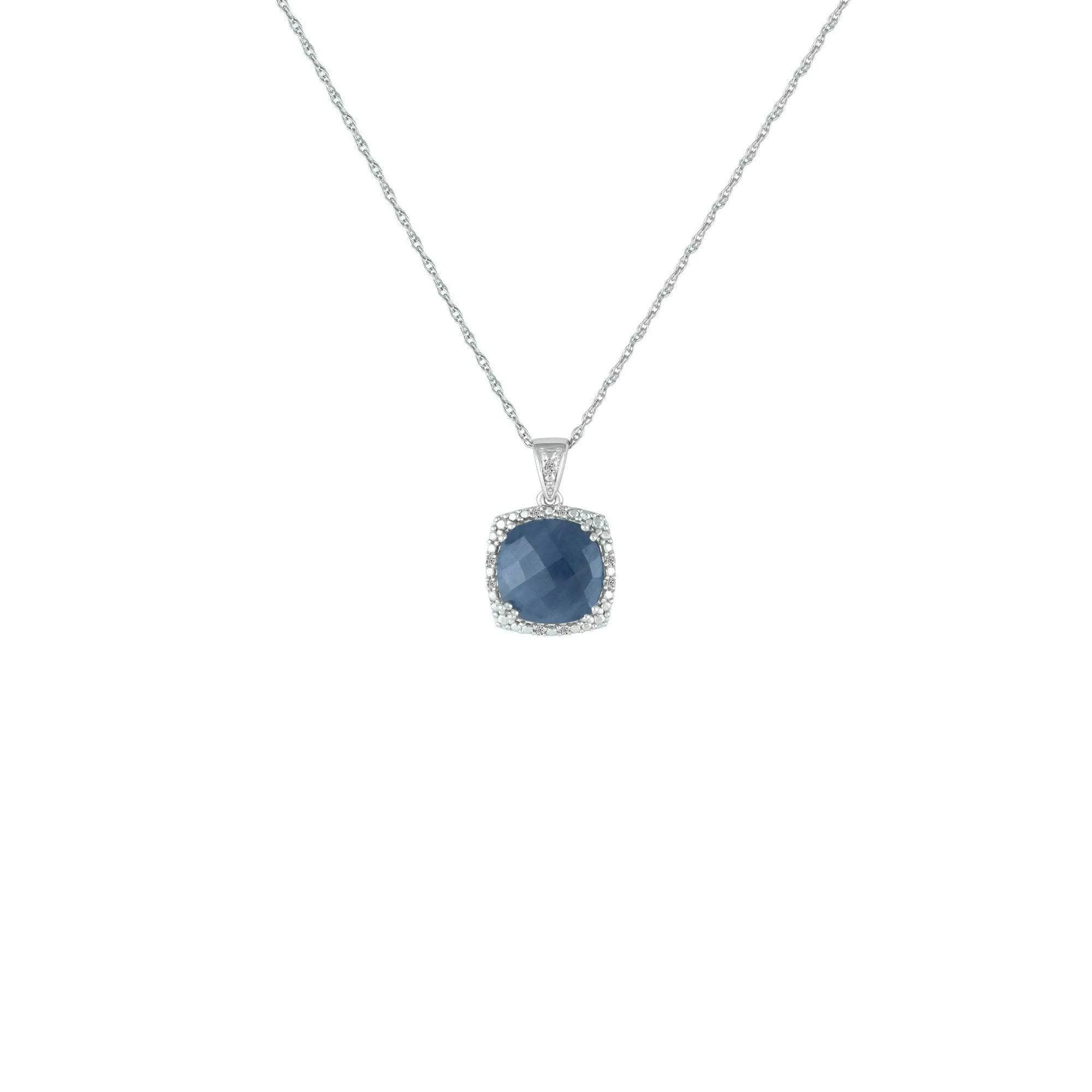 Genuine Sapphire and Diamond Accent Pendant in Silver
