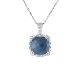 Genuine Sapphire and Diamond Accent Pendant in Silver