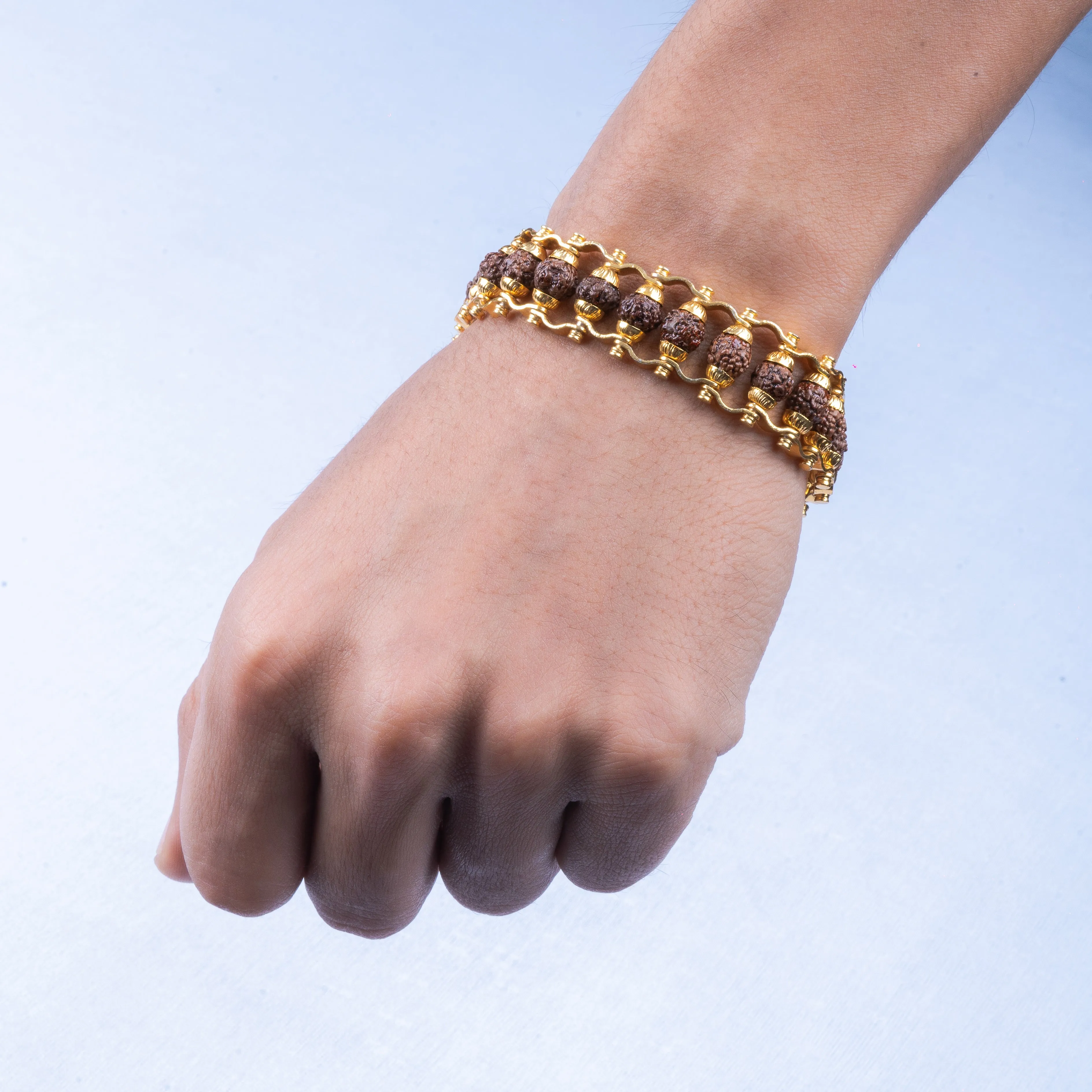 Gold Plated Beaded Rudraksha Bracelet