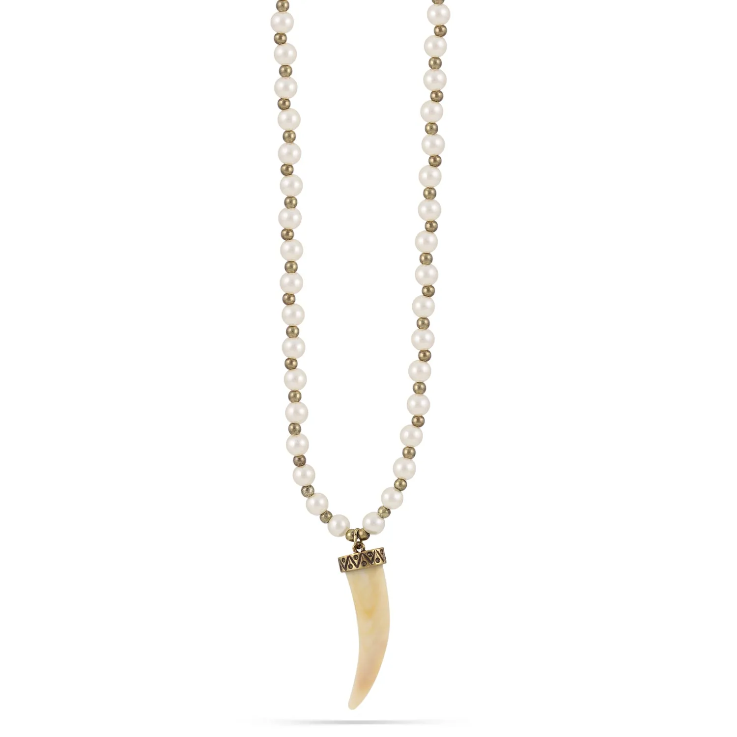 GOLD-TONE METAL CREAM PEAL HORN PENDANT NECKLACES #SQ3195 (NH7/HC16)