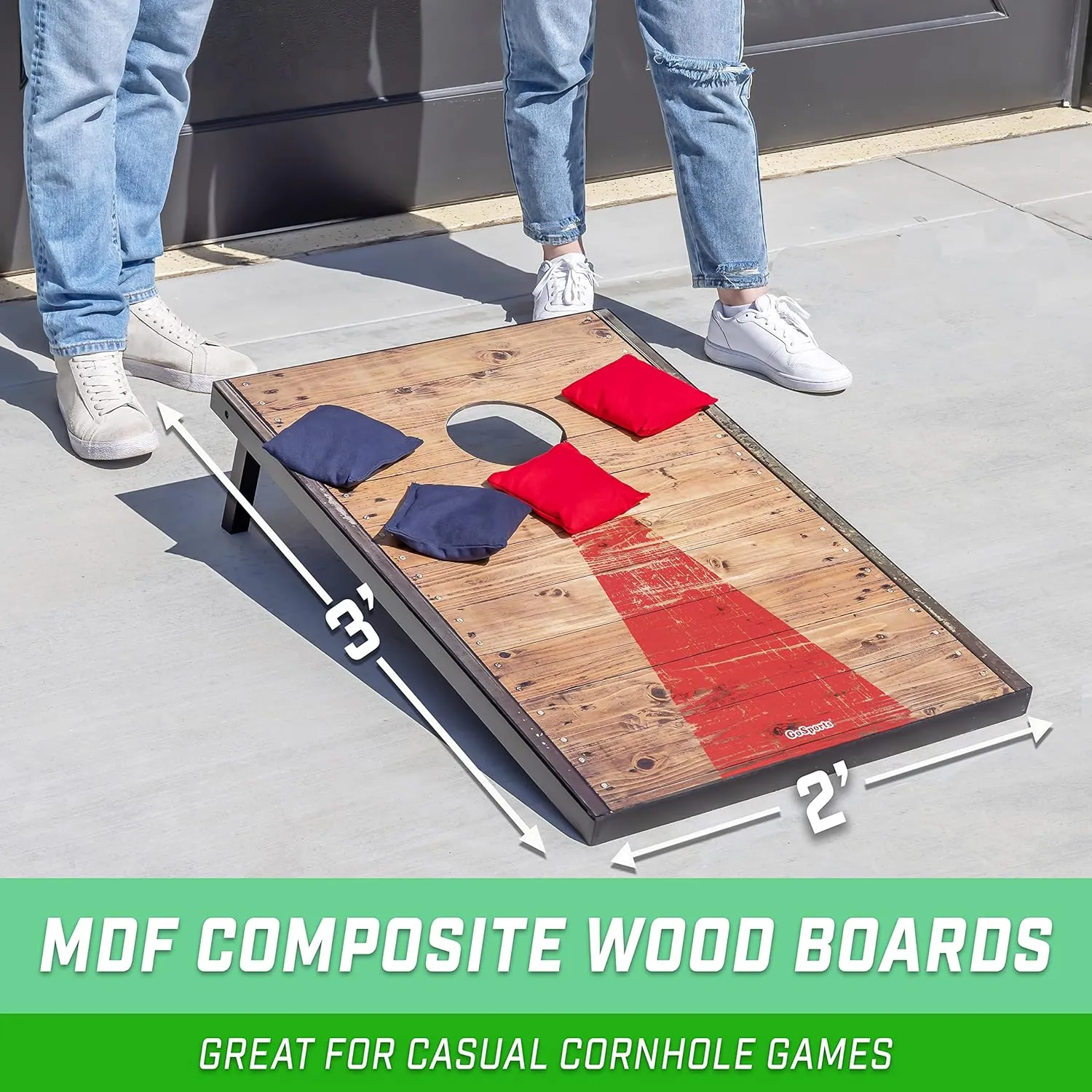 GoSports Portable Cornhole Sets, 8 Styles  Choose 4 x 2 ft or 3 x 2 ft - Boards Include 8 Bean Bags, Travel Case, and Game Rules