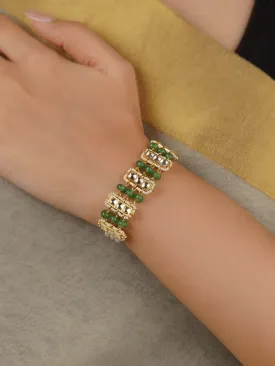 Green Color Gold Plated Jadau Kundan Bracelet - MHP231Y