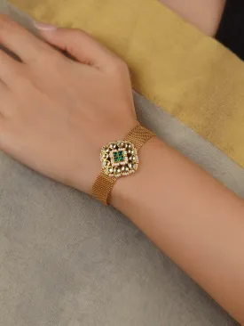 Green Color Gold Plated Jadau Kundan Bracelet - MHP232YGR